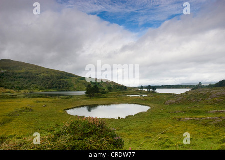 Paysage irlandais avec le lac, l'Irlande, Kerrysdale, Parc Gleninchaquin Banque D'Images