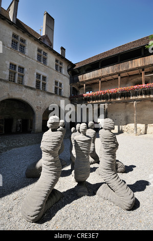 Cour intérieure du château de Château de Gruyères, Gruyères, Fribourg, Suisse, Europe Banque D'Images