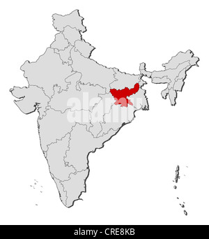 Carte politique de l'Inde avec les divers États où le Jharkhand est mis en évidence. Banque D'Images
