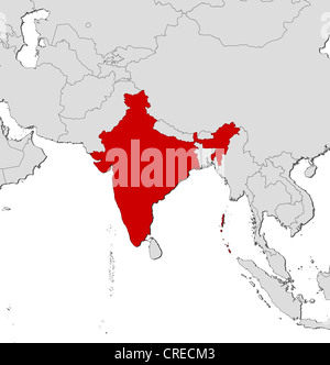 Carte politique de l'Inde avec les divers états. Banque D'Images