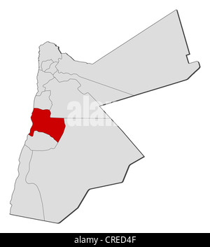 Carte politique de la Jordanie avec l'plusieurs gouvernorats où Karak est mis en évidence. Banque D'Images