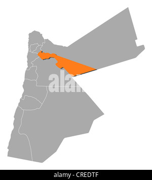 Carte politique de la Jordanie avec l'plusieurs gouvernorats où Zarqa est mis en évidence. Banque D'Images