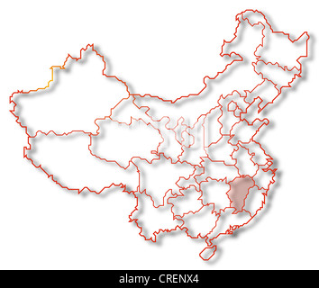 Carte politique de la Chine avec les diverses provinces où le Jiangxi est mis en évidence. Banque D'Images