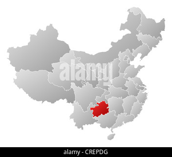 Carte politique de la Chine avec les diverses provinces de Guizhou, où est mis en évidence. Banque D'Images