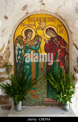 Dans la mosaïque du monastère de Panagia Theotokou Moni Paleokastritsa, Corfou, au nord-ouest, l'île de Corfou, îles Ioniennes, Grèce Banque D'Images