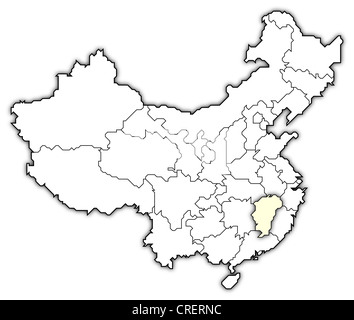 Carte politique de la Chine avec les diverses provinces où le Jiangxi est mis en évidence. Banque D'Images