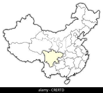 Carte politique de la Chine avec les diverses provinces du Sichuan où est mis en évidence. Banque D'Images