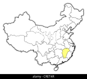 Carte politique de la Chine avec les diverses provinces où le Jiangxi est mis en évidence. Banque D'Images