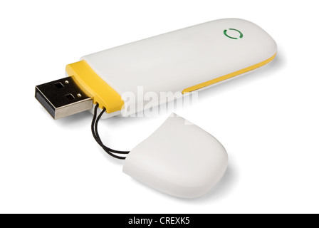 3g blanc sans fil usb modem mobile isolated on white Banque D'Images