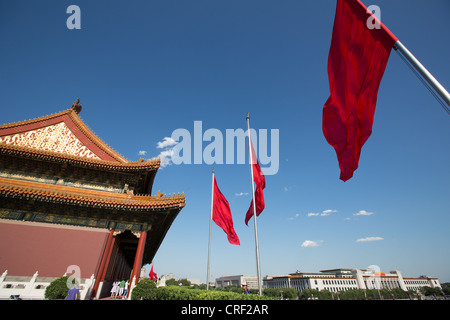 Porte de la paix céleste, à l'entrée de la Cité Interdite, Tian de Sq, Beijing, Chine. Banque D'Images