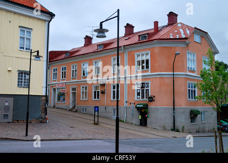 Immeuble dans la vieille ville, ancienne pharmacie, Suède, Pays-Bas, Vimmerby Banque D'Images