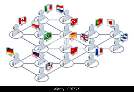 Réseau international concept. Personnes liées à un réseau parlant différentes langues. Banque D'Images