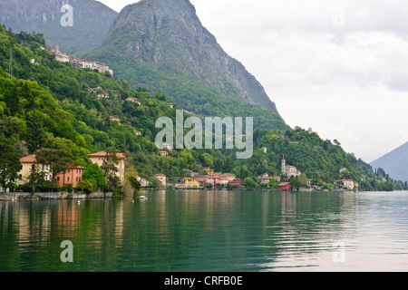 Oria,côté lac paisible village, près de la tête du lac, populaire en été, randonnées, pêche, navigation Lac de Lugano, Italie Banque D'Images