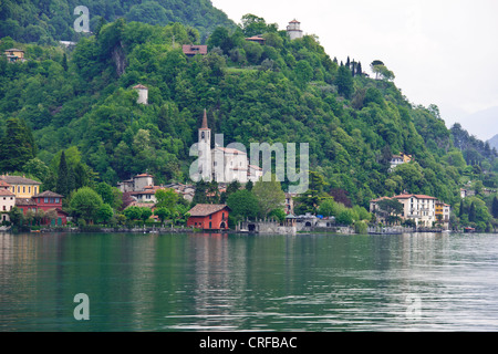 Oria,côté lac paisible village, près de la tête du lac, populaire en été, randonnées, pêche, navigation Lac de Lugano, Italie Banque D'Images