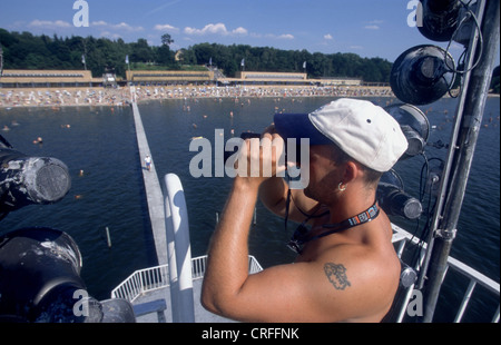 Berlin, Allemagne, sauveteur à la plage de Wannsee Banque D'Images