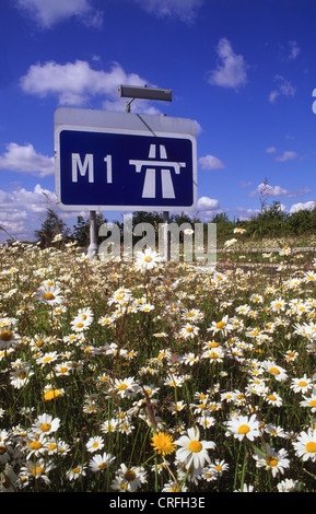 Roadsign affirmant début de l'autoroute M1 près de Leeds Yorkshire UK Banque D'Images