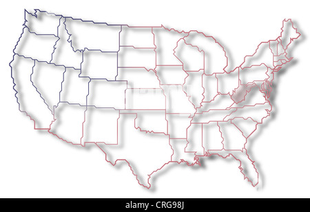 Carte politique des Etats-Unis avec plusieurs États où la Virginie de l'Ouest est en surbrillance. Banque D'Images