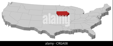 Carte politique des Etats-Unis avec les divers états de l'Iowa où est mis en évidence. Banque D'Images