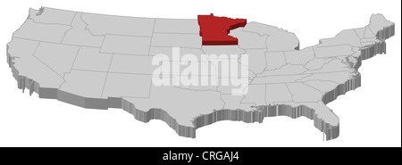 Carte politique des Etats-Unis avec les divers états du Minnesota où est mis en évidence. Banque D'Images