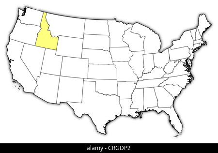 Carte politique des Etats-Unis avec les divers états de l'Idaho où est mis en évidence. Banque D'Images