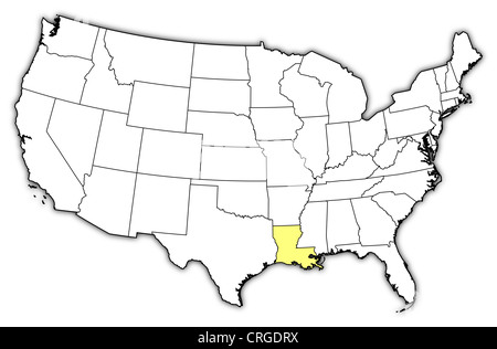 Carte politique des Etats-Unis avec plusieurs États où la Louisiane est en surbrillance. Banque D'Images