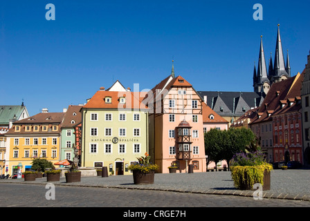Maisons sur la place du marché, la République tchèque, Cheb Banque D'Images