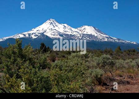 Vue panoramique sur le Mont Shasta (ou White Mountain) le comté de Siskiyou, le nord de la Californie, USA en Juin Banque D'Images