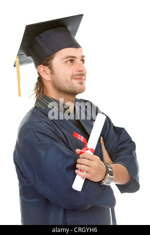 Beau mâle avec mortier et de diplôme d'études supérieures Banque D'Images