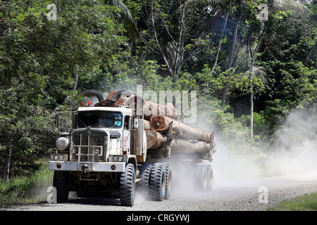 Camion d'exploitation forestière dans les forêts tropicales humides de la province de Madang, Papouasie Neuguinea Banque D'Images