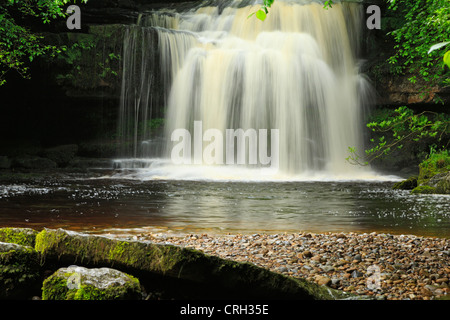 Chutes de West Burton, Wensleydale, Yorkshire du Nord. Connu localement sous le chaudron vigueur, peint par Turner. Banque D'Images