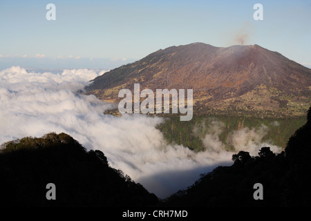 Flanc ouest et cratère actif du Volcan Turrialba, Costa Rica. De ce côté-ci de la forêt a été détruite par les pluies acides de volcan. Banque D'Images