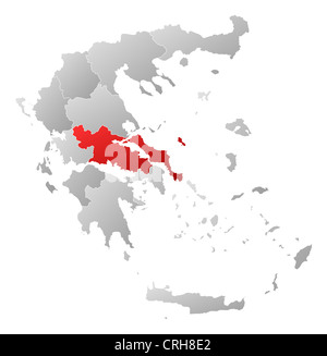 Carte politique de la Grèce avec les plusieurs états où la Grèce centrale est mis en évidence. Banque D'Images