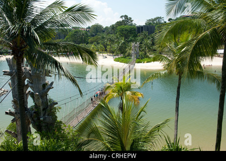 Pont suspendu reliant le sud du point le plus éloigné de l'Asie continentale à l'île de Sentosa, Singapour, Banque D'Images