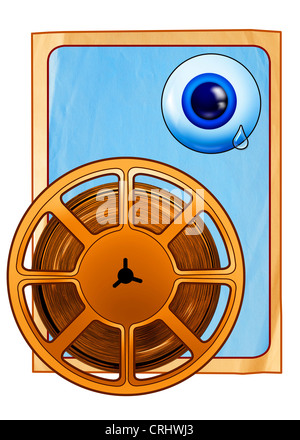 Bobine de film avec un œil pleurant en arrière-plan Banque D'Images
