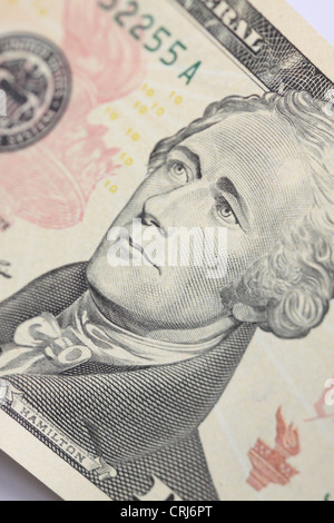 Alexander Hamilton, le premier secrétaire du Trésor américain, portrait sur un $10 dollars remarque Banque D'Images