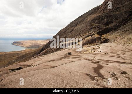 Stries, ou de rayures sur le rocher causé par les glaciers qui ont érodé la roche et lissées à la lèvre de Coire lagan Banque D'Images