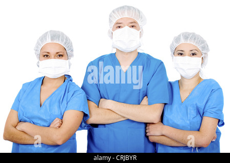 Groupe de chirurgiens ou d'infirmières en bleu Banque D'Images