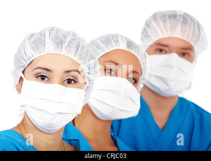 Groupe de chirurgiens ou d'infirmières en bleu Banque D'Images