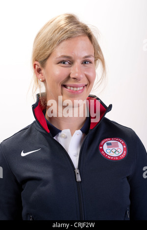 Cycliste féminine américaine Sarah marteau de l'équipe USA Media Summit de Dallas, TX à l'avance des Jeux Olympiques de Londres de 2012. Banque D'Images