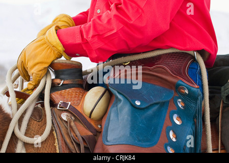 Amérique du Nord ; USA ; Wyoming ; Shell ; cuir de cheval de cow-boy ; Chaps (MR) Banque D'Images