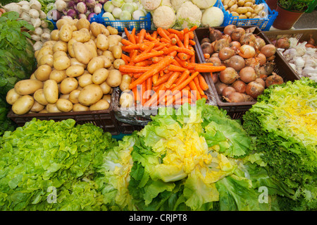 Salade et légumes au marché hebdomadaire, France, Languedoc-Roussillon, Saint Gilles Banque D'Images