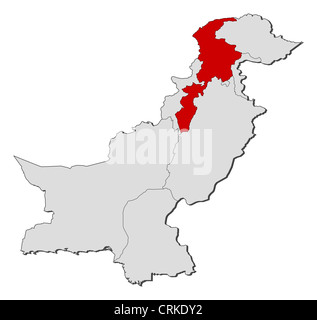 Carte politique du Pakistan avec les diverses provinces de Khyber Pakhtunkhwa, où est mis en évidence. Banque D'Images