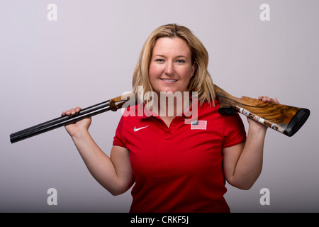 Tir Team USA Kim Rhode pose à l'USOC Sommet des médias à Dallas avant les Jeux Olympiques de Londres Banque D'Images