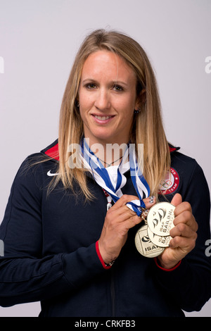 Sailer Anna Tunnicliffe USA au niveau de l'équipe du Sommet des médias à Dallas, TX de l'avance des Jeux Olympiques de Londres de 2012. Banque D'Images