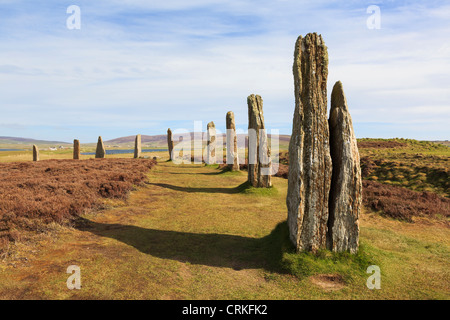 Îles Orkney écossais de Anneau néolithique henge Shetlands cercle de pierres et de pierres est plus grande dans Orcades. Îles Orkney Stenness Ecosse UK Banque D'Images