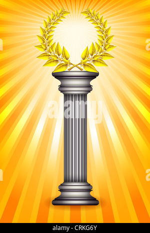 Avec la colonne Prix gagnant d'or couronne de laurier plus de rayons de soleil arrière-plan. EPS10 Vector illustration Banque D'Images