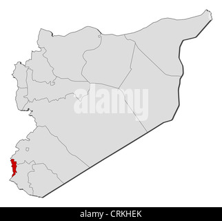 Carte politique de la Syrie avec l'plusieurs gouvernorats où Quneitra est mis en évidence. Banque D'Images