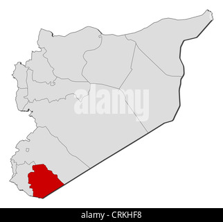 Carte politique de la Syrie avec l'plusieurs gouvernorats où As-Suwayda est mis en évidence. Banque D'Images