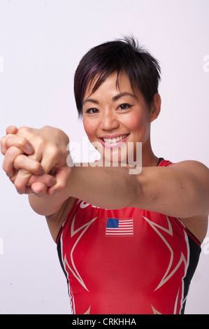 Clarissa lutteur Chun au niveau de l'équipe USA Media Summit de Dallas, TX à l'avance des Jeux Olympiques de Londres de 2012. Banque D'Images