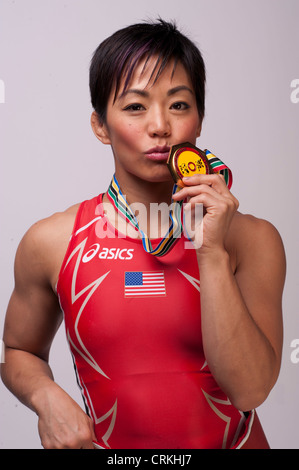 Clarissa lutteur Chun au niveau de l'équipe USA Media Summit de Dallas, TX à l'avance des Jeux Olympiques de Londres de 2012. Banque D'Images